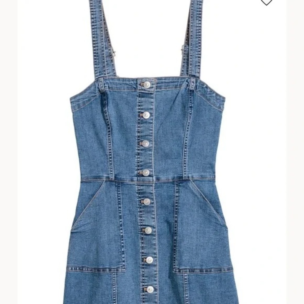 Y2K Divided by H&M denim button-up overall dress adjustable straps pockets 2